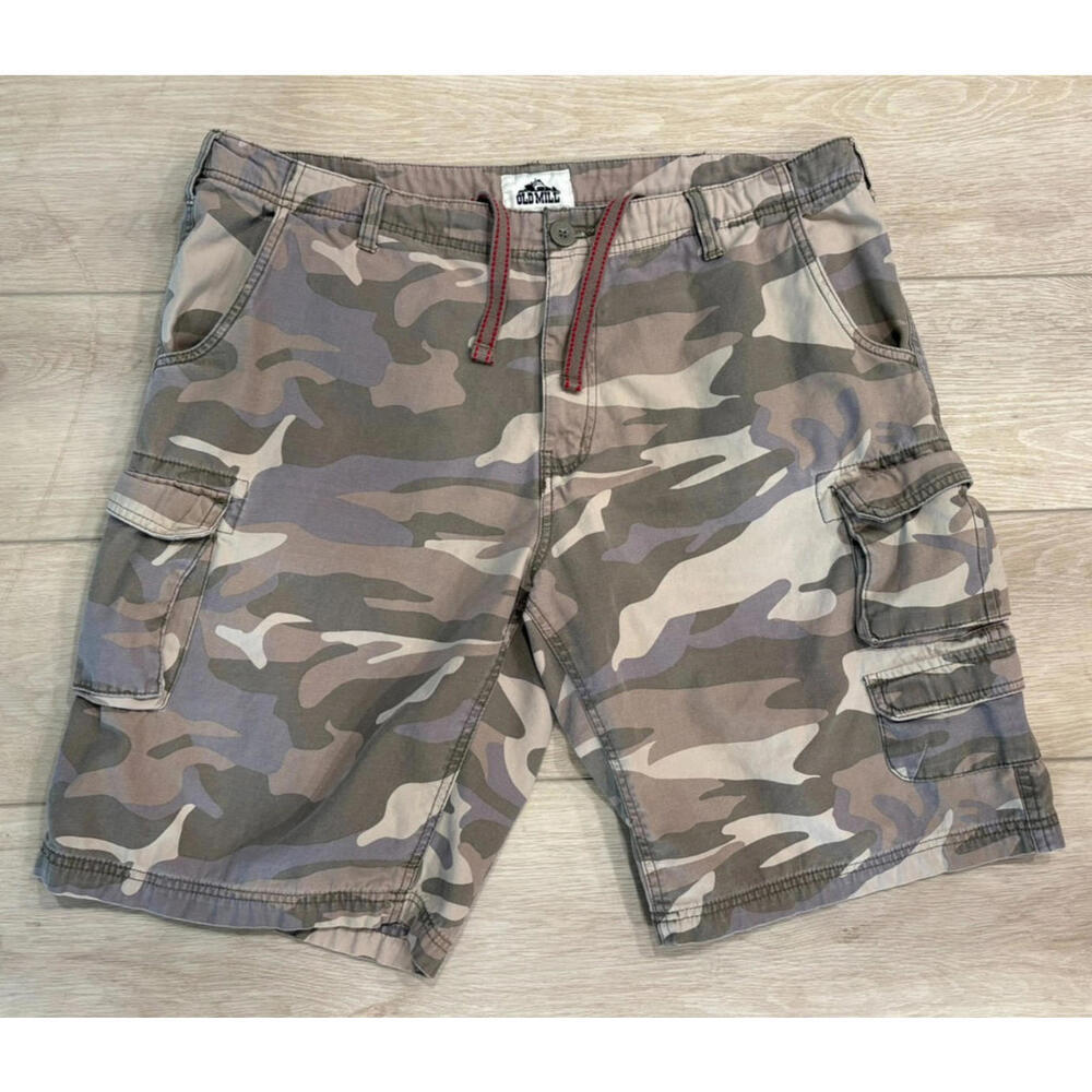 Old Mill Cargo Shorts Mens 38 Relaxed Fit Hiking Outdoor Cotton Drawstring